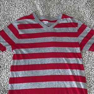 Men’s striped red and gray v neck t